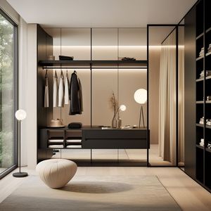 <span class=keywords><strong>Armoire</strong></span> de chambre moderne autoportante avec portes vitrées, éclairage réglable et <span class=keywords><strong>miroir</strong></span> pleine longueur – Conception gratuite - Product Image 3