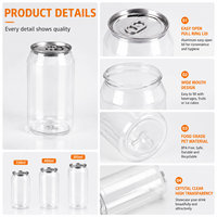 Boîtes de bière en plastique PET transparent de qualité alimentaire avec logo personnalisé, 250 ml à 900 ml, avec couvercles en aluminium à anneau de traction pour l'emballage de boissons, de thé et de jus.