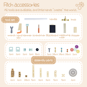 Banc de travail en bois pour enfants avec écrous et vis pour le bureau, jouet éducatif et divertissant - Product Image 6