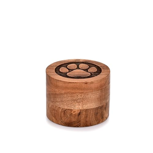 Urnes funéraires décoratives en bois d'acacia pour cendres de chiens, urnes pour animaux de compagnie pour chats, motif d'empreintes de pattes d'arbre de vie - Product Image 1
