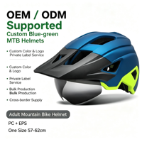 Casque de vélo CE EN1078 unisexe adulte bleu-vert, léger, ventilé, VTT, visière détachable, feu arrière LED, pour trajets quotidiens et tout-terrain