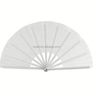 Abanico de mano plegable de tela de 33 cm (13 pulgadas) grande, blanco, para Line Dance, con varillas de plástico negras, en blanco para sublimación, con efecto sonoro. - Product Image 1