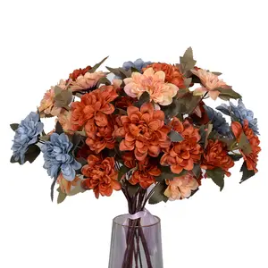 Preço barato buquê de dália simulação flores de seda em cores misturadas para decoração de vasos
