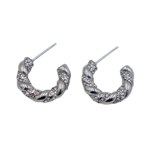 <b>Crystal</b> Hoop <b>Earrings</b> 316L Stainless Steel PVD Gold Plated Twisted Design <b>Studs</b> For Women Jewelry - Product Image 2