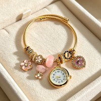 Bracelets de montre pas chers en acier inoxydable avec breloques ours fleur en cristal, perles à grand trou DIY, pendentifs cœur CZ pour sacs, pour filles