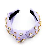 Nouveau Bandeau Élégant pour Femme en Tissu Violet avec Strass en Cristal, Paillettes et Nœud Papillon