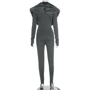 Mode 2025 automne femmes Sexy combinaisons à manches longues fourrure Patchwork minceur <span class=keywords><strong>combinaison</strong></span> nouvelles barboteuses pour les femmes - Product Image 6