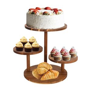 Venta caliente 4 Tier Round Cupcake Tower Stand Soporte de pastel de madera con bandeja escalonada Decoración Cupcake Display Bandejas de madera para servir - Product Image 1