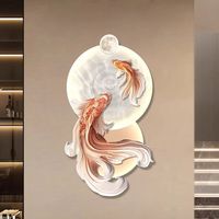 Peinture murale en porcelaine de cristal Koi en gros d'usine, peinture à lumière LED, peintures et arts muraux, décoration murale pour la maison
