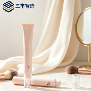 Tubo de PE Delgado Color Rosa Nude con Impresión de Logotipo Minimalista, Tubo Suave con Tapón Aplicador de Gotero Transparente para Crema Facial o Prebase - Product Image 5