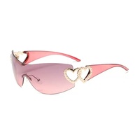 Lunettes de soleil tendance double cœur, style européen et américain, sans monture, Y2K, pour femme