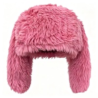 Gorro de invierno Y2K con orejas de conejo divertidas y lindas, cálido, de peluche suave, color caramelo, con letras, para uso en negocios y playa