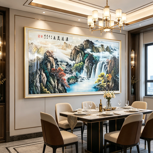 Factory <b>Islamic</b> Traditional Chinese Ink Landscape Crystal Porcelain Painting LED Wall Art Waterfall Mountain Wall Hanging Decor - Product Image 4