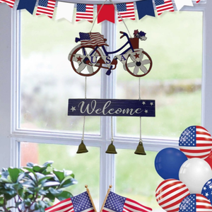 Décorations du 4 juillet pour la <span class=keywords><strong>porte</strong></span> d'entrée, décoration rouge, blanc et bleu, panneau de bienvenue Américana USA, vélo pour le Memorial Day et le Jour de l'Indépendance - Product Image 1