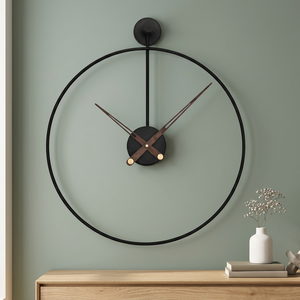 Modern Minimalist <b>Large</b> Metal Ring Wall <b>Clock</b> With Wooden Hands And Black Frame For Home Decor Black Circle Wall <b>Clock</b> - Product Image 4