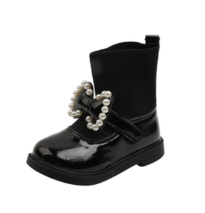 Fashion Ankle Pu Leather <b>Sock</b> Short Boot Anti-slippery TPR Hard Sole Kid Shoes Girl Boots - Product Image 6