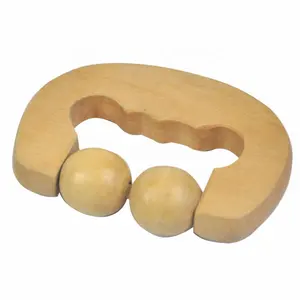 Massageador de punho de madeira em forma de c, rolo de massagem com 2 esferas, ferramentas de reflexologia para remoção de músculo do ombro do pescoço, braços, perna