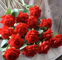 Bunga Mawar Sutra Buatan Satu Tangkai Teknik Flocking Sentuhan Lembut Buket Elegan Dinding Air Terjun Pernikahan Hari Valentine