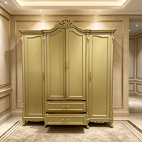 Armoire de Luxe Européenne Dorée Autoportante Multi-Portes pour Chambre à Coucher, Rangement pour Villa, Hôtel, Projet, Vente en Gros