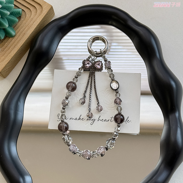 Glitter Crystal Diamond Bow Tassel Beads Cell Phone Charms Wholesale Mobile Phone Strap Lanyard Luxury Key Chain Bag Accessories
