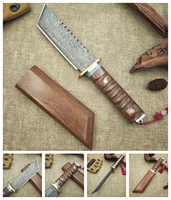 Couteau à lame droite Fanstoon de haute qualité en acier VG10 avec manche en bois et étui, couteau Bowie multifonctionnel pour l'extérieur, OEM personnalisé