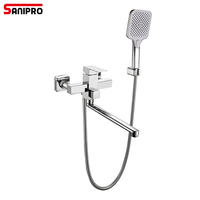 SANIPRO Robinet de baignoire mural en acier inoxydable de haute qualité, mitigeur de douche à bec long pour eau chaude et froide