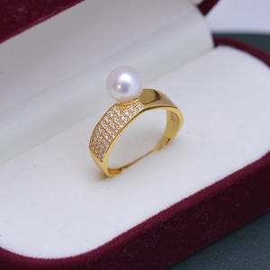 Bague en argent S925 avec perle ronde blanche d'eau douce de 7-8 mm, forte luminosité, sans défaut, avec ouverture réglable, bijoux de mode - Product Image 1