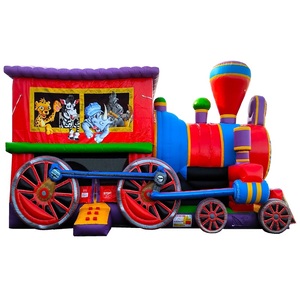 Parc de <span class=keywords><strong>jeux</strong></span> extérieur sur le thème du <span class=keywords><strong>train</strong></span> animalier - Parc d'attractions gonflable avec toboggan et parcours d'obstacles pour enfants - <span class=keywords><strong>Jeux</strong></span> sportifs - Product Image 1