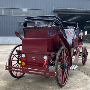 Calèche royale de mariage avec 4 roues en acier, pneus en caoutchouc massif, 4-6 places, calèche de tourisme de luxe rouge à toit couvert - Product Image 2