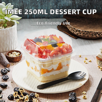 IMEE 250ml plastique clair carré bécher petite tasse à Dessert pour Mousse gâteau crème brûlée pouding lait PP matériel couvercle pour usage alimentaire