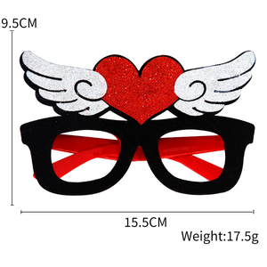 Kacamata Felt Hitam Kustom Dengan Hati Glitter Merah & Sayap Malaikat Perak, Properti Foto Booth Pesta Romantis Valentine - Product Image 1