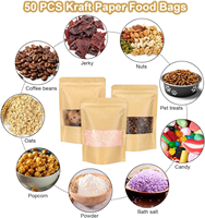 Sachets Doypack Personnalisés en Papier Kraft Recyclable avec Fenêtre et Fermeture Zip Refermable, Qualité Alimentaire, pour Snacks, Noix, Café, Salades
