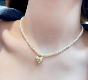 จี้ทองคำแท้ 18k ซินฟลาย ดีไซน์มินิมอล ประดับมุกและจี้รูปหัวใจ สร้อยคอแห่งความรัก Au750 - Product Image 6