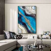 Peinture murale industrielle décorative moderne de luxe avec cadre en aluminium, grand format, motif abstrait en agate bleue et porcelaine cristalline