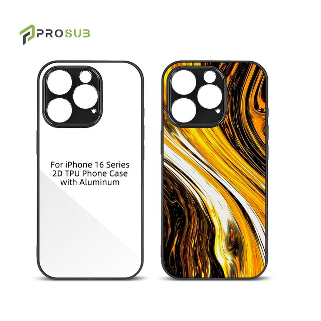 Prosub 2D TPU PC Sublimation Blank Black Aluminium Sheet Cell Phone Case with Exact Camera Hole for iPhone 16 Series