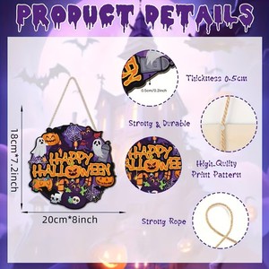 Gelukkige Halloween Ronde Houten Deurhanger Spook Pompoen Zwarte Kat Spinnenweb Spookachtige Voordeur Wanddecoratie Huisdecoratie Cadeau - Product Image 6