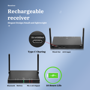 Mô hình mới kênh kép có thể sạc lại giá rẻ <span class=keywords><strong>UHF</strong></span> Micro không dây với chức năng Bluetooth cho bên ngoài trời - Product Image 3