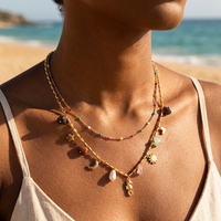 Collier superposable en acier inoxydable plaqué or PVD 18 carats avec pendentifs perle, coquillage et étoile, étanche, bijoux océaniques pour femme
