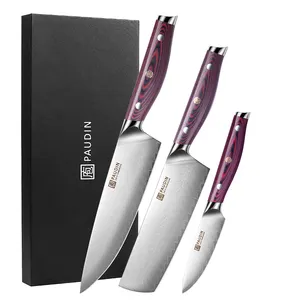 PS3 New Arrivals Chefs Knife 67-layers Damascus Steel With G10 Handle Chef Knife OEM Ultra Sharp 3PCS Kitchen Knives Set