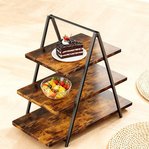 Three-tier iron and wood combination <b>desktop</b> <b>shelf</b> for parties, gatherings, dessert tables, fruit and snacks - trapezoidal - Product Image 2