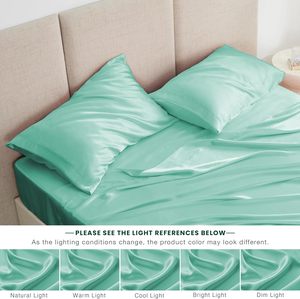 Bán buôn sang trọng <span class=keywords><strong>satin</strong></span> Khăn trải giường thiết lập mượt cảm thấy túi sâu với 1 tấm phẳng 1 trang bị tấm 2 gối trường hợp mô hình rắn - Product Image 6