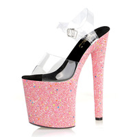 Sac à paillettes lumineux, talon fin ultra haut de 20 cm, modèle de banquet, chaussures à talons hauts pour défilé, chaussures de club sexy, danse sur poteau, Lady Liang