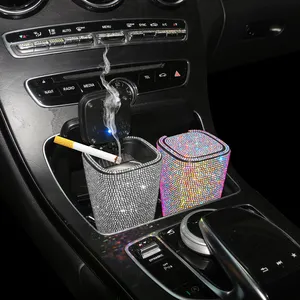 9色流行钻石汽车烟灰缸，带发光二极管发光迷你烟灰储物盒，带盖，车内