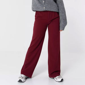 Pantalones de Oficina de Pierna Ancha Color Rojo Oscuro para Mujer, Estilo Vintage, Holgados, con Trabillas para Cinturón y Bolsillos Laterales, Personalizados OEM - Product Image 1