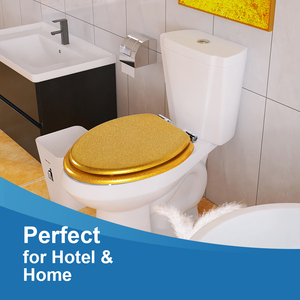 Siège de toilette de remplacement en bois moulé, finition or pailleté, fermeture douce, compatible avec la plupart des toilettes - Product Image 5