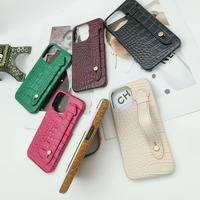 Étui de téléphone en cuir d'affaires avec bracelet pour Iphone 16 15 14 13 12 11 housse de téléphone en cuir à motif crocodile avec sangle