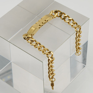 Stainless Steel Men's Cuban Chain Bracelet 18K Gold Titanium Steel Fashion Jewelry Gift For Sale - Product Image 4