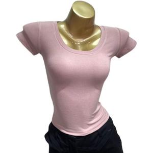 เสื้อยืดแขนสั้นสำหรับผู้หญิงใส่ฤดูร้อนลำลองสร้างแรงบันดาลใจให้กับดาราอินเทอร์เน็ตผ้าถักหน้าอกใหญ่คอแน่นสีพื้น - Product Image 5