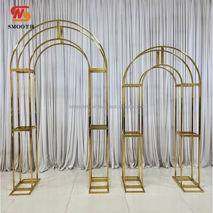 Support de panneau de fond arqué en métal doré brillant pour fenêtre française, en acier inoxydable, design miroir rond pour mariage - Product Image 4