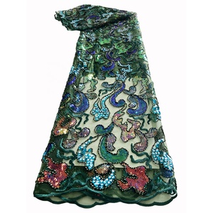 Vestido de fiesta tela de encaje de tul para boda nigeriana tela bordada de lentejuelas de malla africana de alta calidad 100% poliéster - Product Image 2